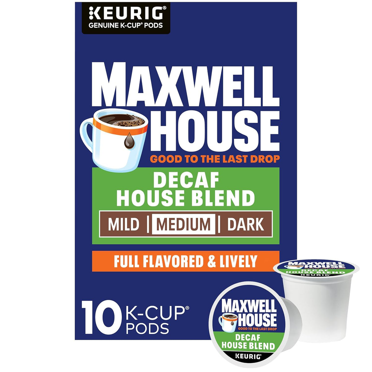 Maxwell House Decaf House Blend Medium Roast K-Cup Coffee Pods, 10 ct Box