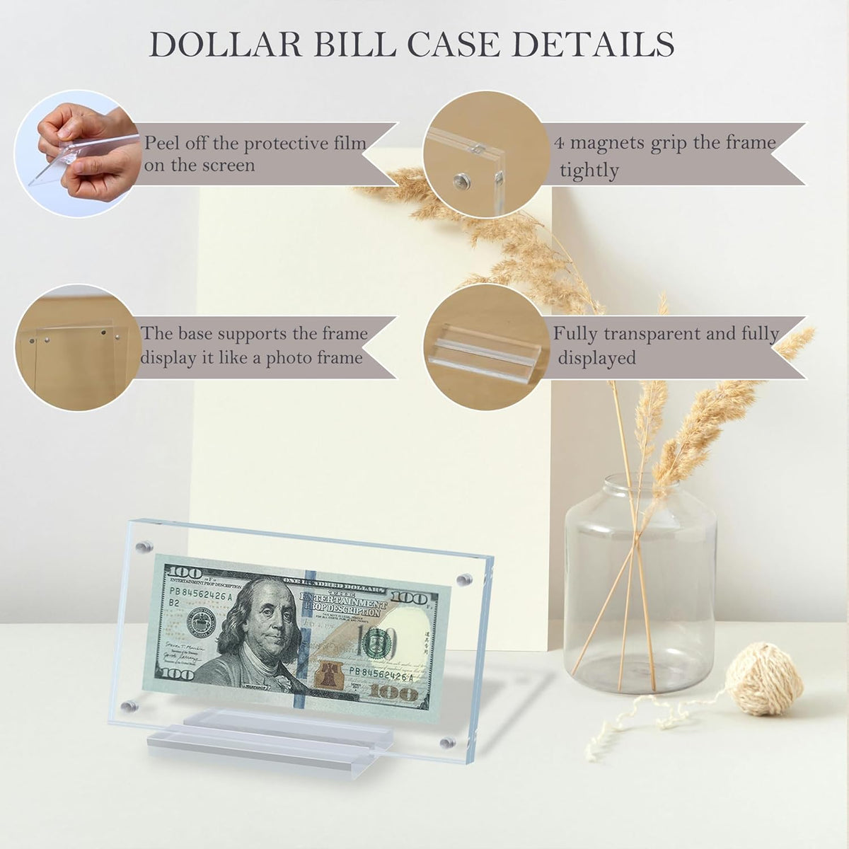 Dollar Bill Frame Display Acrylic Dollar Bill Holder for Collectors Currency Frame Display Case