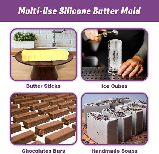 Silicone Butter Molds with Lid & Spatulas - Large Cavity, Non-Stick Homemade Butter Making Mold, Reusable & Easy to Clean, with Tablespoon Marking Lines, Purple