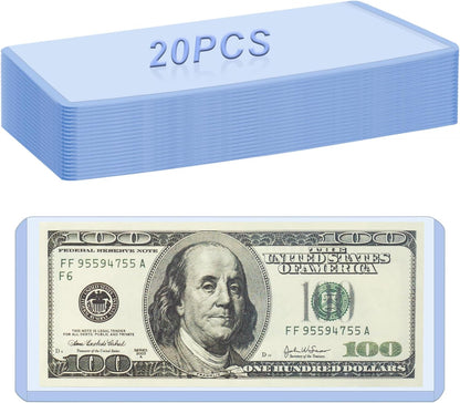 20 Pack Dollar Bill Sleeves - 6.8" X 2.9" Clear Currency Sleeves, Hard Plastic Waterproof Money Holders, Dollar Bill Display Case, Currency Protectors, Organizer for Collectors