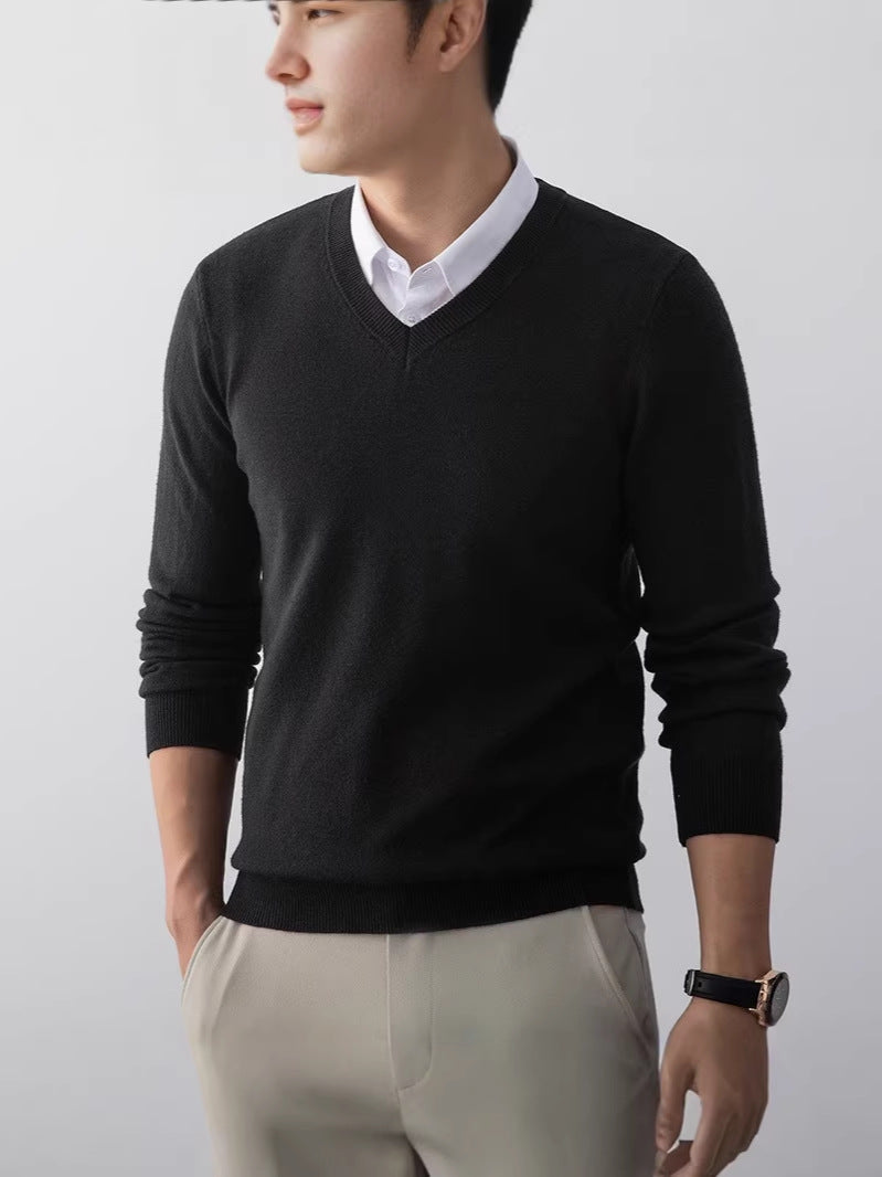 V-neck Base-layer Sweater Slim-fit Mens Knitwear