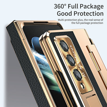 Samsung zfold 5 phone case FOLD4 folding screen flat hinge plain leather all inclusive anti fall protective case W22 is suitable