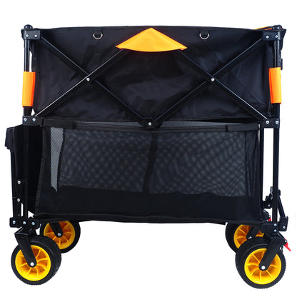 Big large capacity Folding cart Extra Long Extender Wagon Cart Folding Wagon Garden Shopping Beach Cart (black +orange)