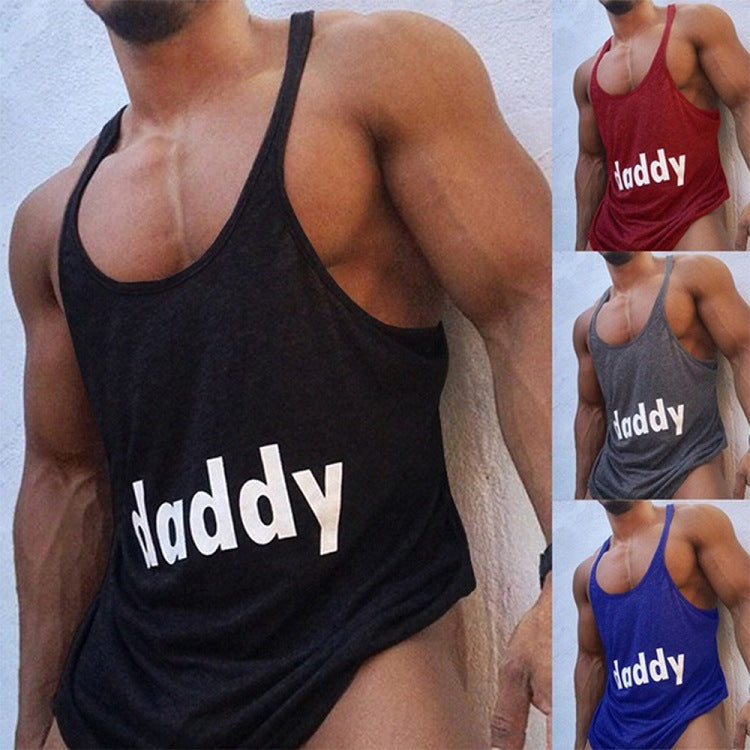 Bodybuilding spaghetti strap print tank top