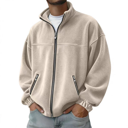 Fleece Stand-up Collar Zip-up Hoodie Casual Jacket