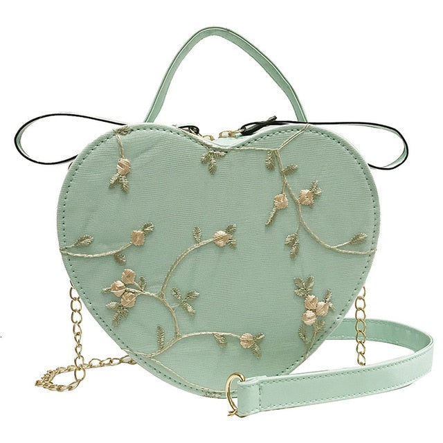 Lace peach heart lock women bag shoulder bag