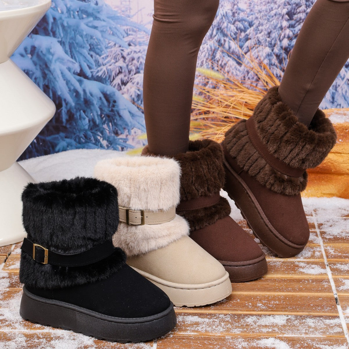 Women's Plus Size Snow Boots Fleece Lined Padded Warm Keeping Non-slip Ankle Boots
