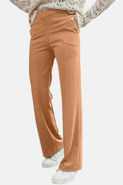 Decorative Button High Rise Pants for Stylish Comfort