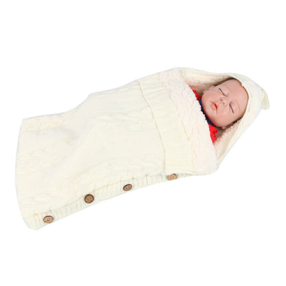 Warm Hooded Baby Wool Knitted Button Sleeping Blanket