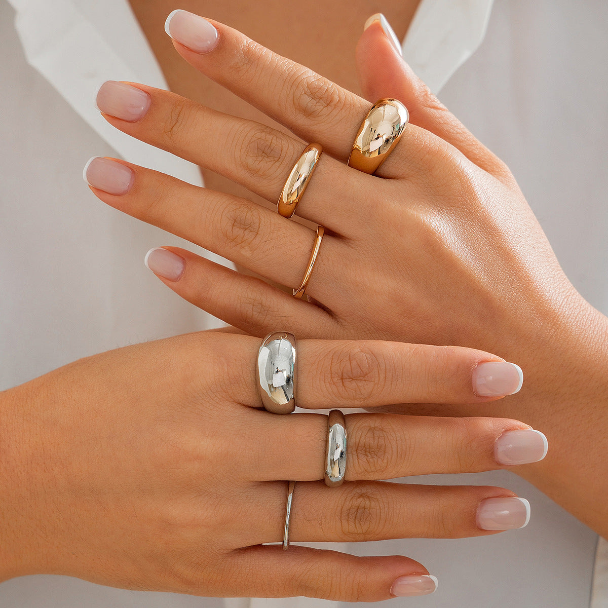 Fashion irregular alloy ring 3-piece set with smooth geometric opening ring set