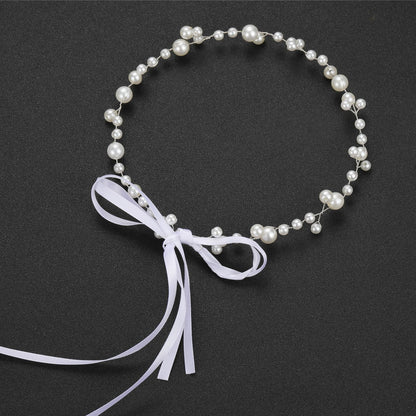 Bride Wedding Hair Accessories Simple Pearl Soft Chain Headband