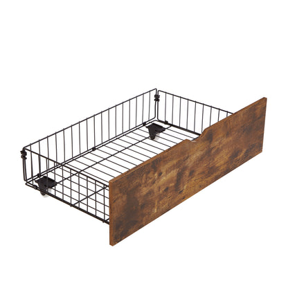 Large metal bed frame with wooden headboard and USB foot pedal, charging station, 2 drawers, LED lights, no need for box spring