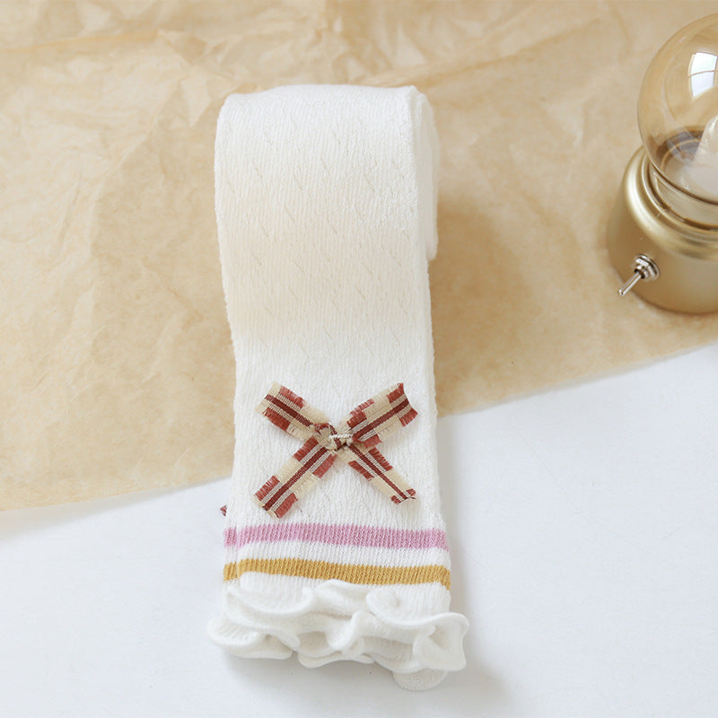 Ice Silk Cotton Baby Long Tube Over The Knee Socks Bow Girls Socks