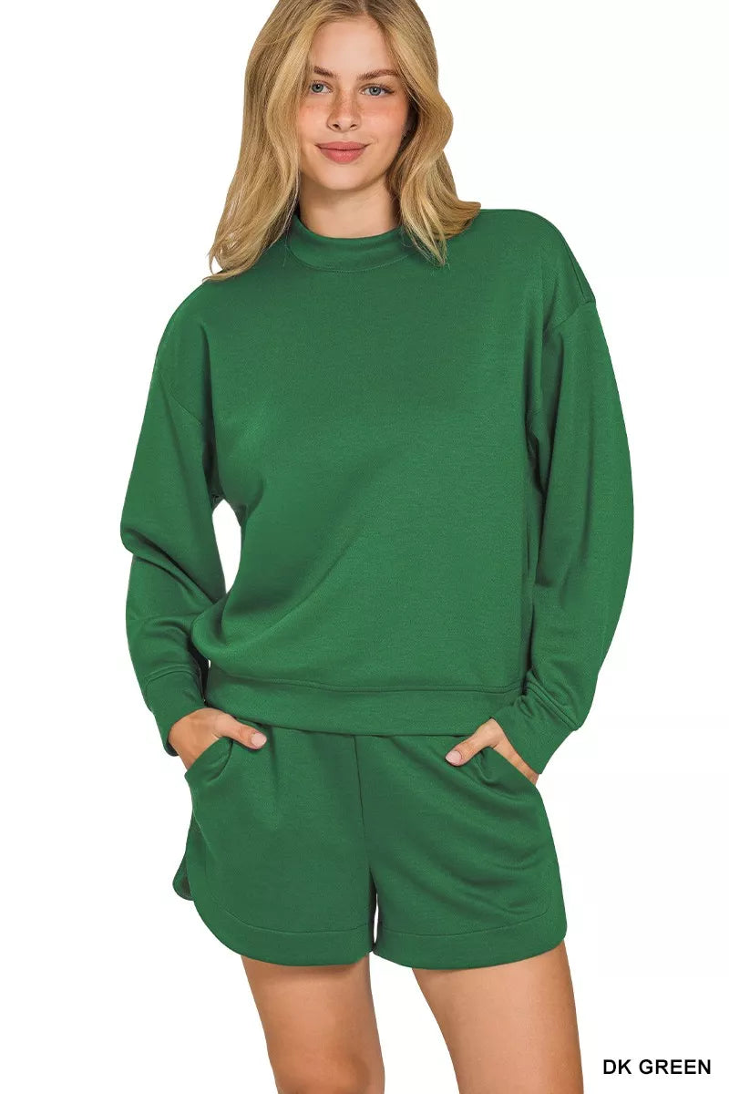 Zenana Scuba Long Sleeve Sweatshirt and Shorts Set
