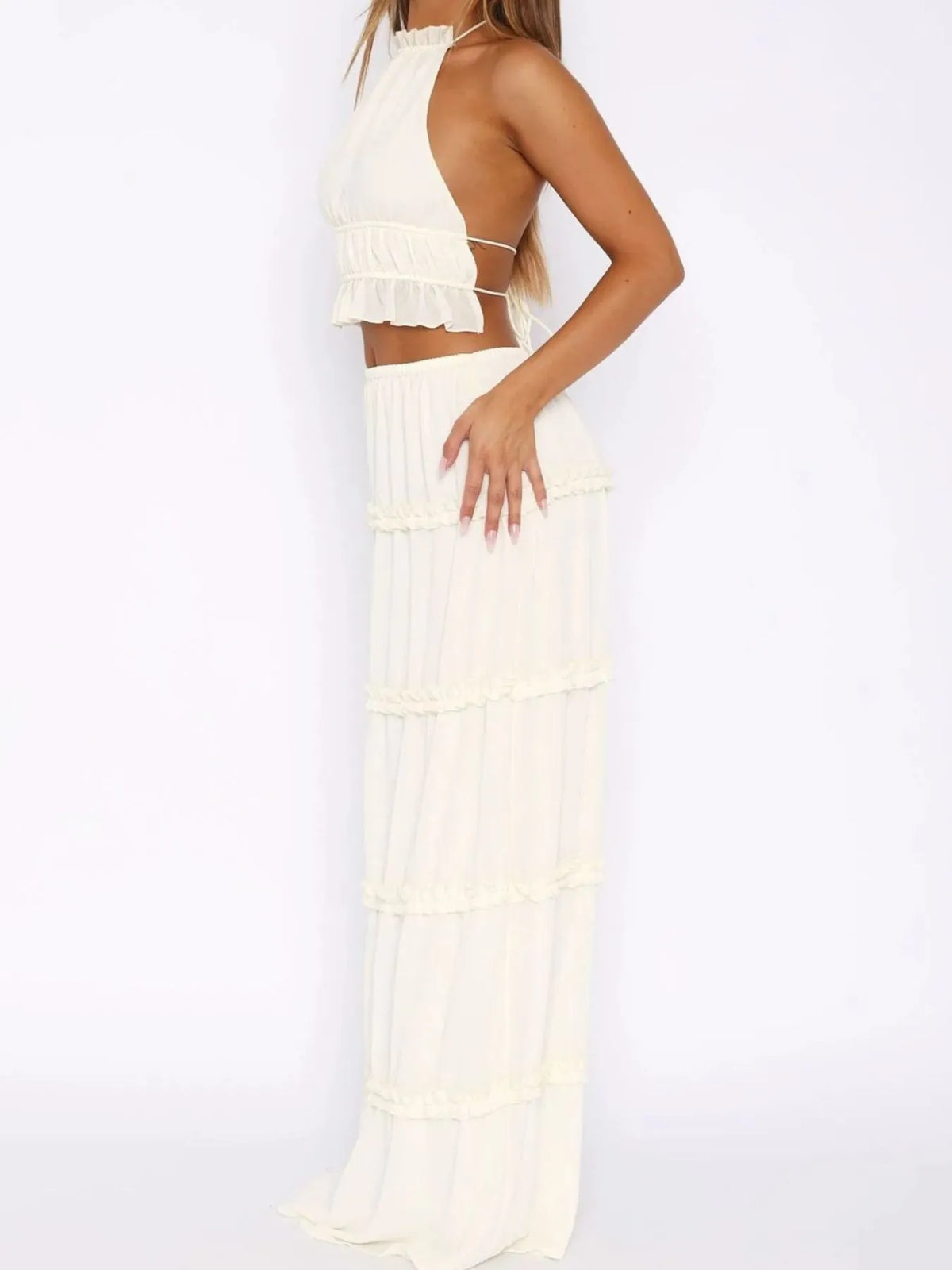 Halter Crop Backless Top and Maxi Skirt Set