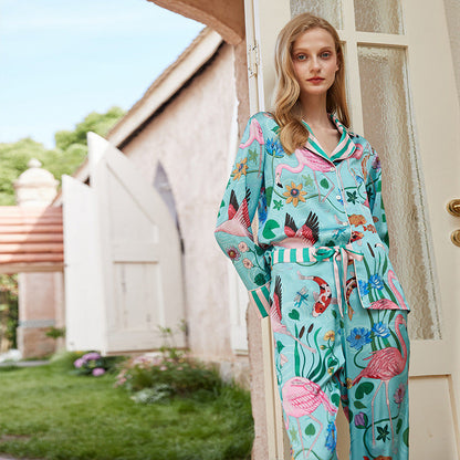 Ice Silk Pajamas Women's Long Sleeve Outerwear Homewear Suit