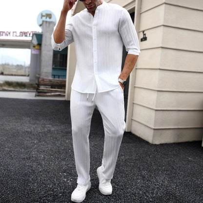 Mens Solid-Color SpringSummer Shirt And Pants Set