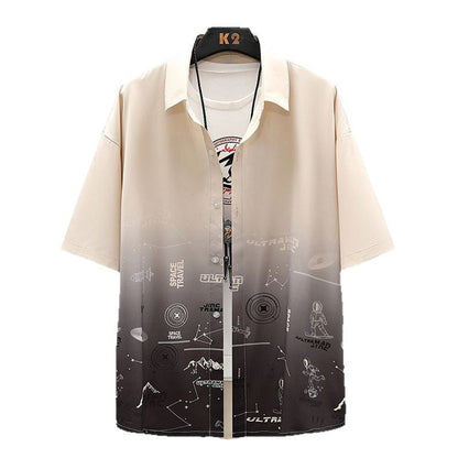 Summer Thin Ice Silk Shirt Loose Collar T-shirt Fattening Type Fat Man