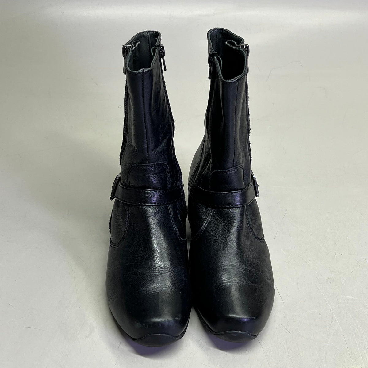 ZIERA Buckle Half Calf Zipper Boot Real Leather Women's Sz 9.5 Black (Pre-Owned)
