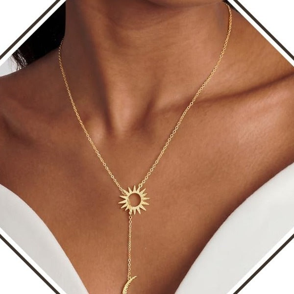 Elegant Sun And Moon Pendant Necklace
