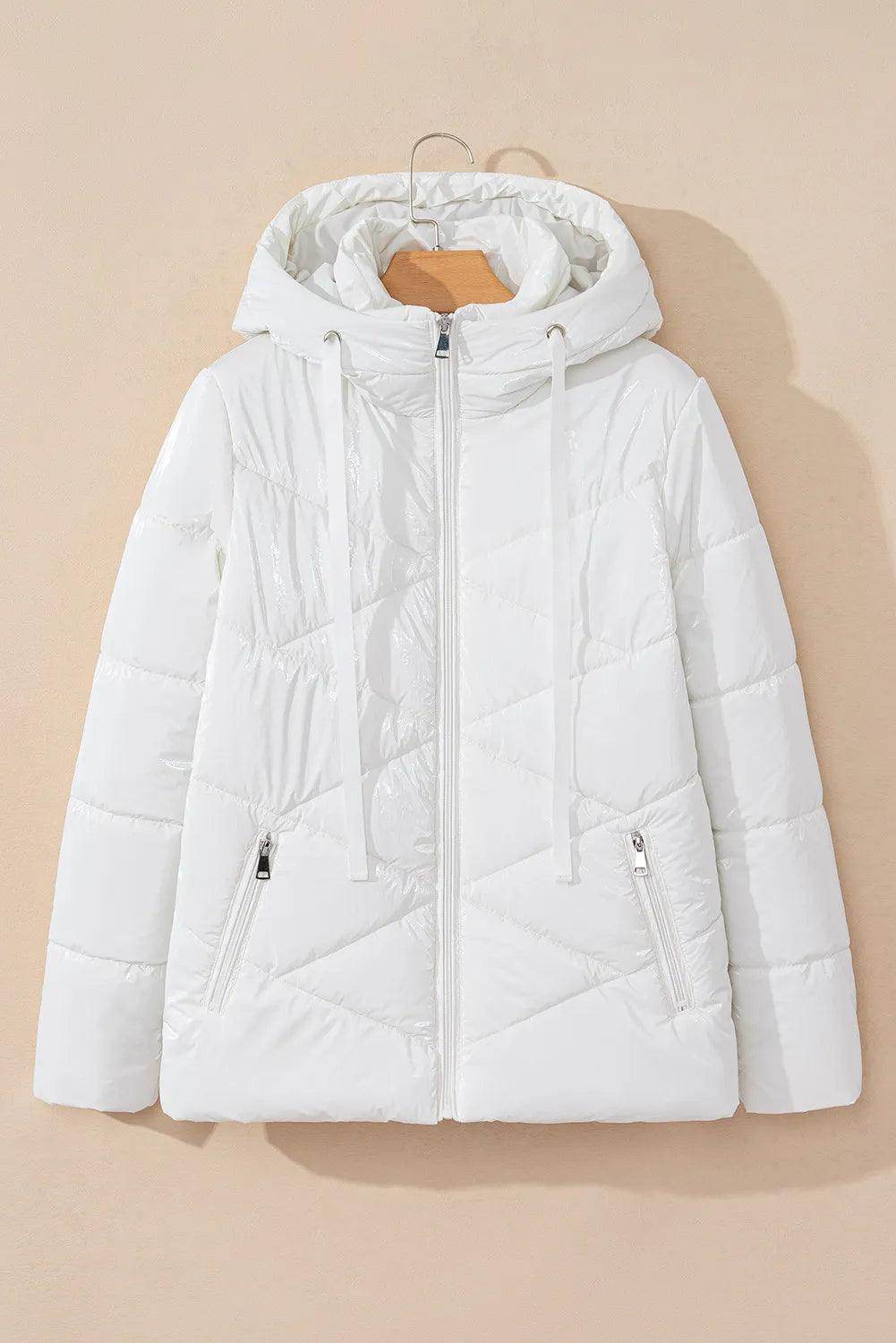 Drawstring Zip Up Long Sleeve Hooded Winter Coat for Women