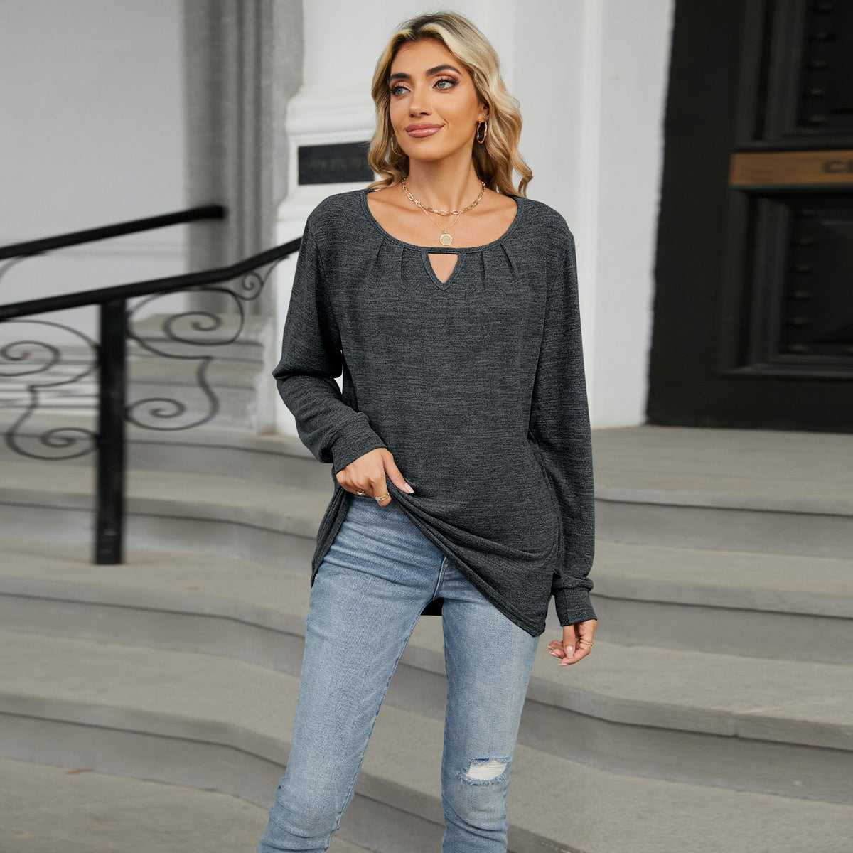 Solid Color Loose Long Sleeve T-shirt Fashion Casual Tops For Women Clothing