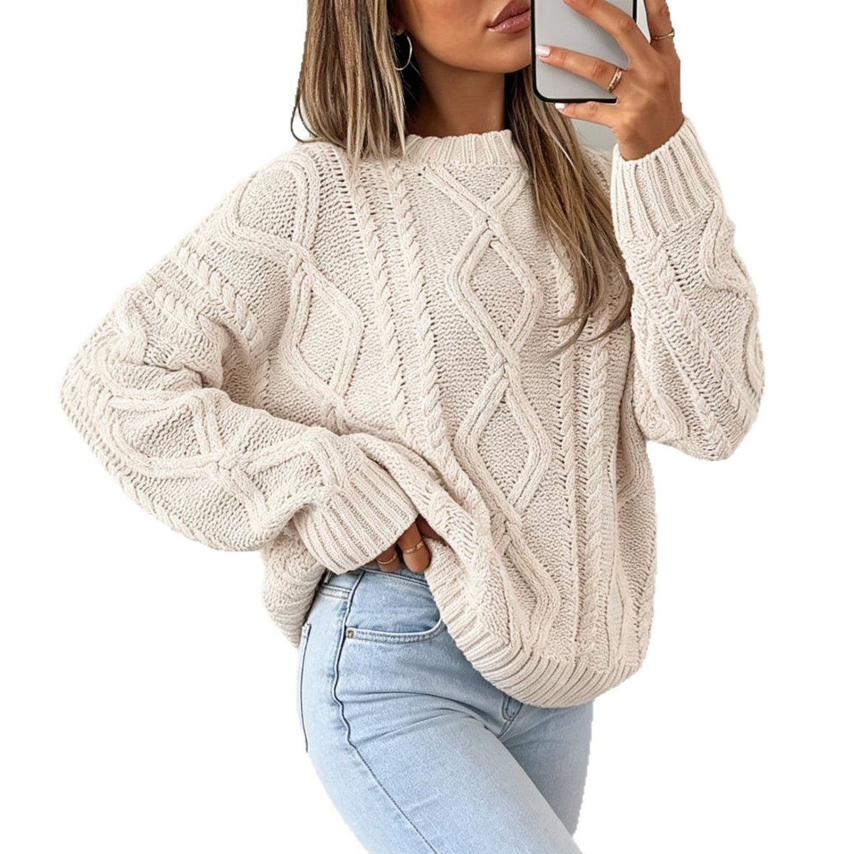 Women's Round-neck Solid-color Loose-fit Casual Sweater