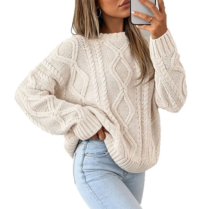 Women's Round-neck Solid-color Loose-fit Casual Sweater