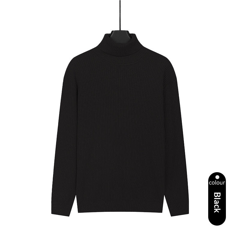 Mens Turtleneck Knitted Solid-Color Sweater