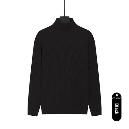 Mens Turtleneck Knitted Solid-Color Sweater