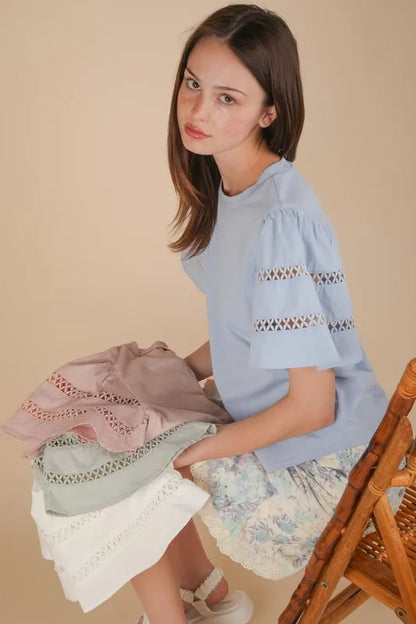 VERY J Lace Trim Sleeve Top