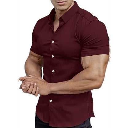 Solid-color Shirt Thin Short-sleeve Shirt For Men