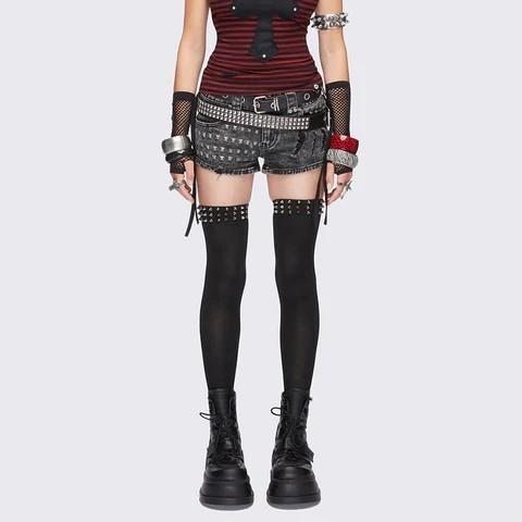 Stretchy Black Over-the-knee Boot With Spiked And Studded Trim