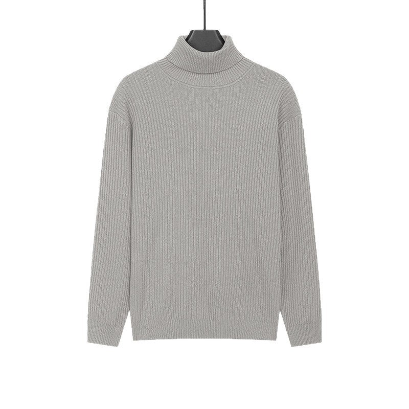 Mens Turtleneck Knitted Solid-Color Sweater