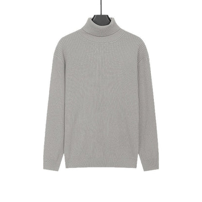 Mens Turtleneck Knitted Solid-Color Sweater