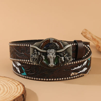 Western Cowboy Bullhead Punk Belt Retro Belt