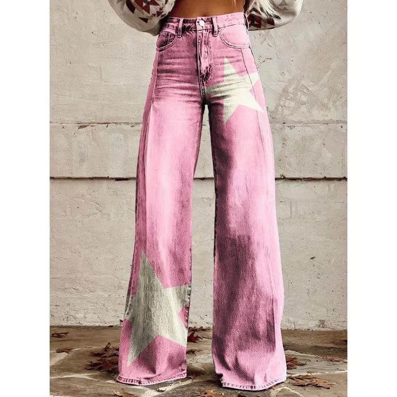 Women's Casual Wide-leg Pants Low-rise Denim Straight-leg Style