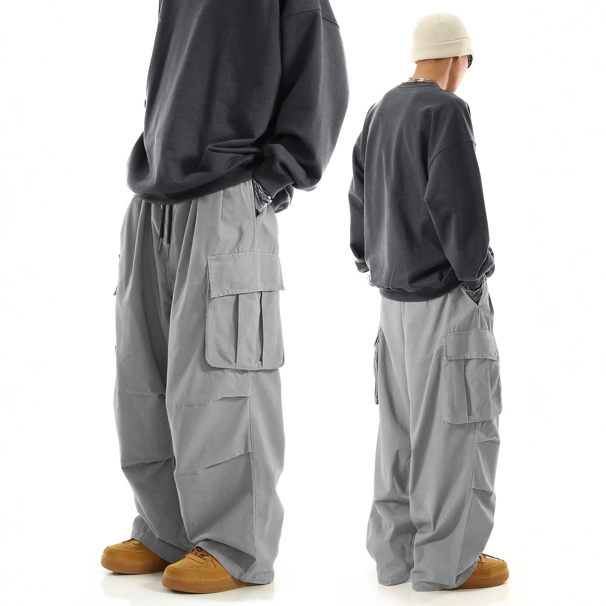 Mens Multi-Pocket Straight-Leg Work Trousers