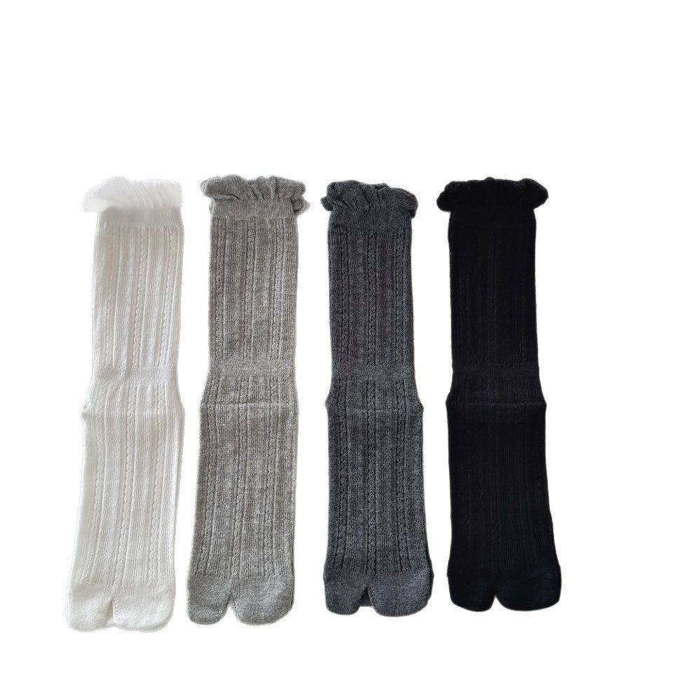 Spring Summer Thin Cable-knit Bubble-toe Mid-calf Split-toe Socks