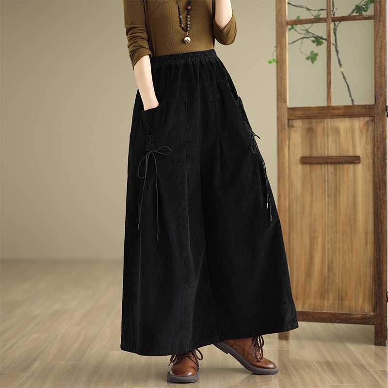 Solid-color Corduroy Casual Wide-leg Pants