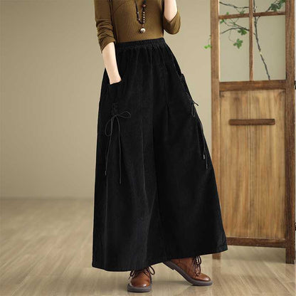 Solid-color Corduroy Casual Wide-leg Pants