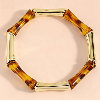 Geometric Leopard Print Woven High-End Designed Bangle, Versatile High Sense Bamboo Joint Bracelet