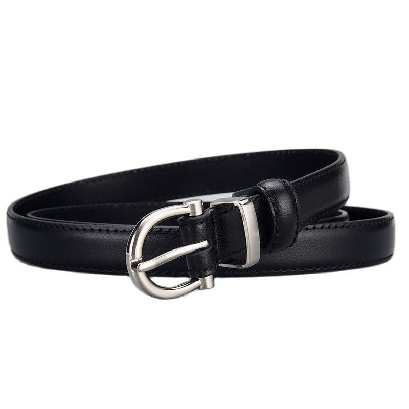 Women's First-Layer Cowhide All-Match Black Slim Belt