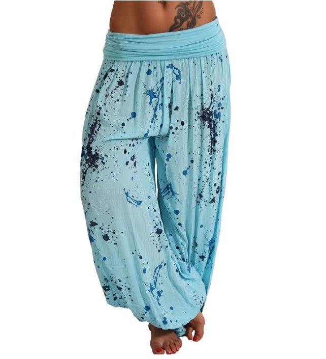 Women's Casual Loose Wide-Leg Pants With Digital Print And Drawstring