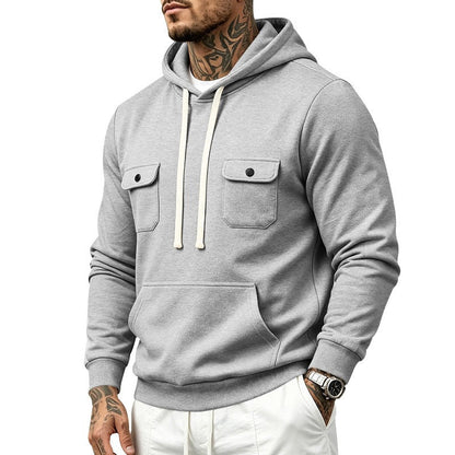Knitted Casual Hoodie With Multiple Pockets Loose-fit Workwear Style With A Hood