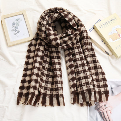 Womens Retro Artistic Diamond-Plaid Scarf