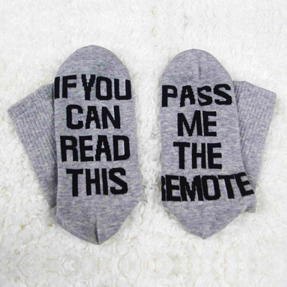 PASS ME THE REMOTE Printed Casual Mid Tube Gift Socks With Letters Non Slip Socks