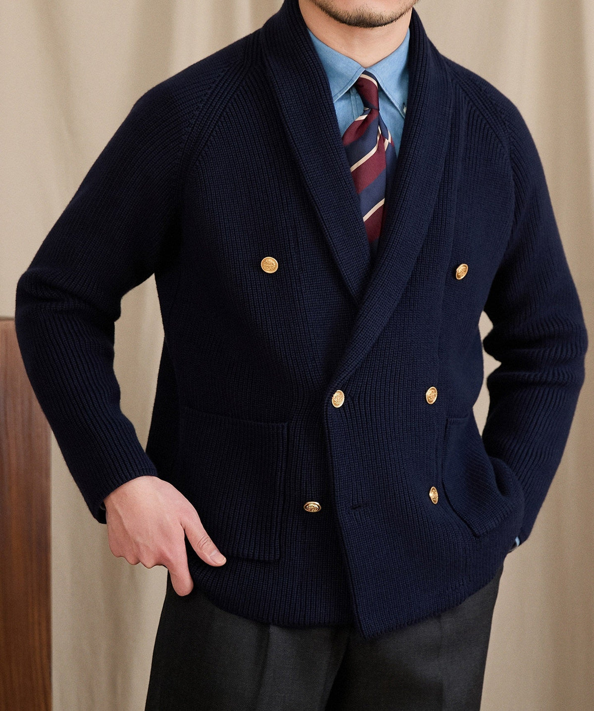 Double-breasted Knit Blazer Casual Sweater