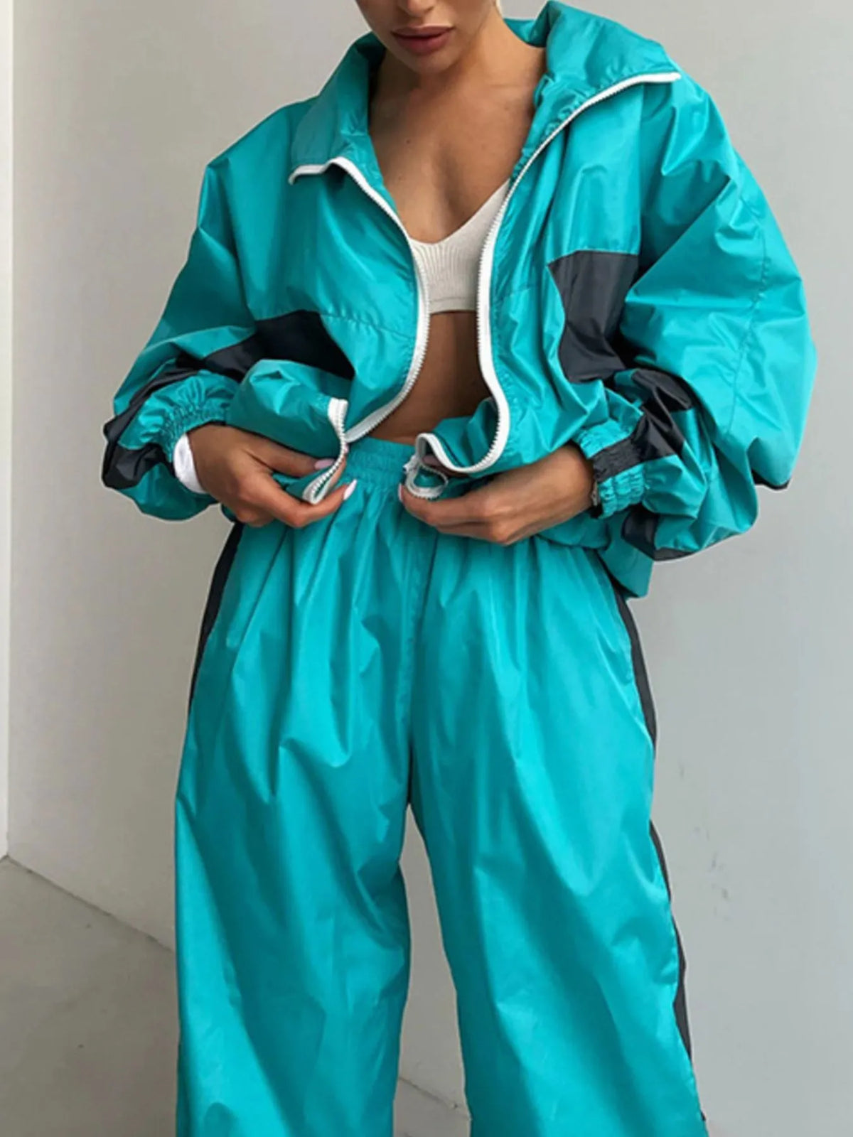 Zip Up Long Sleeve Top and Pants Set