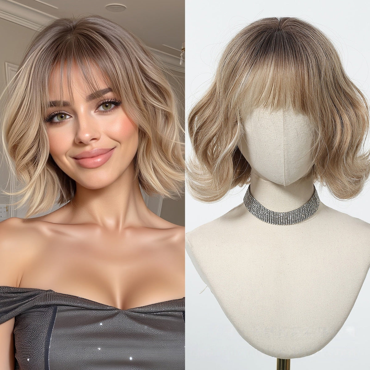 Wig Full-head Wig Bangs Short Curly Hair